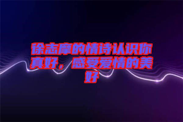 徐志摩的情詩認識你真好，感受愛情的美好