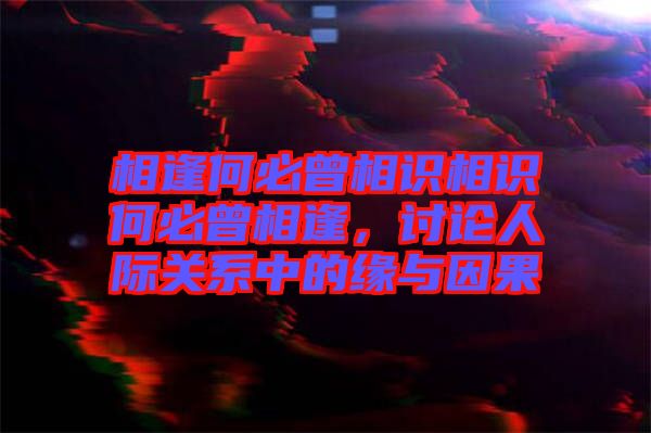 相逢何必曾相識相識何必曾相逢，討論人際關(guān)系中的緣與因果