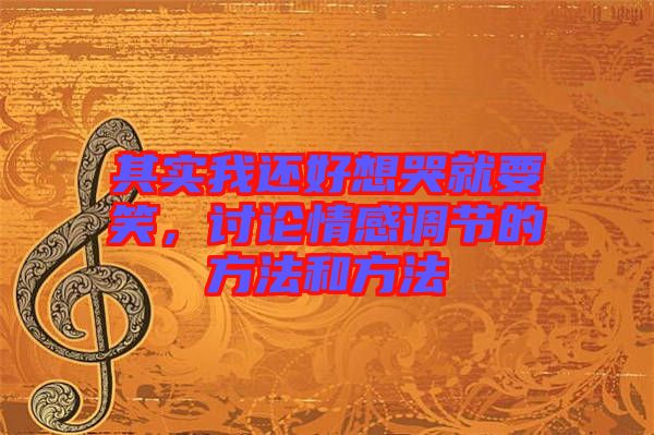 其實我還好想哭就要笑，討論情感調(diào)節(jié)的方法和方法