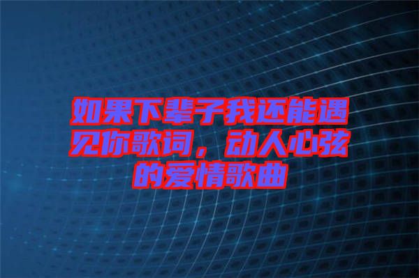 如果下輩子我還能遇見你歌詞，動人心弦的愛情歌曲