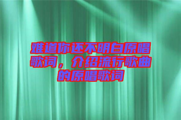 難道你還不明白原唱歌詞，介紹流行歌曲的原唱歌詞