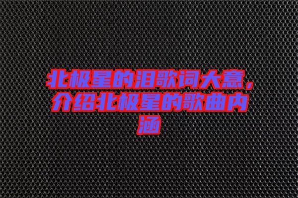 北極星的淚歌詞大意，介紹北極星的歌曲內(nèi)涵