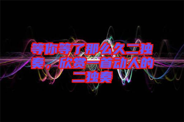 等你等了那么久二獨(dú)奏，欣賞一首動人的二獨(dú)奏