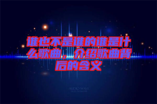 誰也不是誰的誰是什么歌曲，介紹歌曲背后的含義