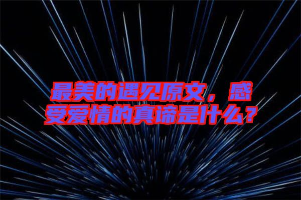 最美的遇見原文，感受愛情的真諦是什么？