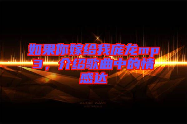 如果你嫁給我龐龍mp3，介紹歌曲中的情感達(dá)
