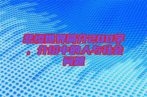 悲慘世界簡介200字，介紹中的人與社會問題