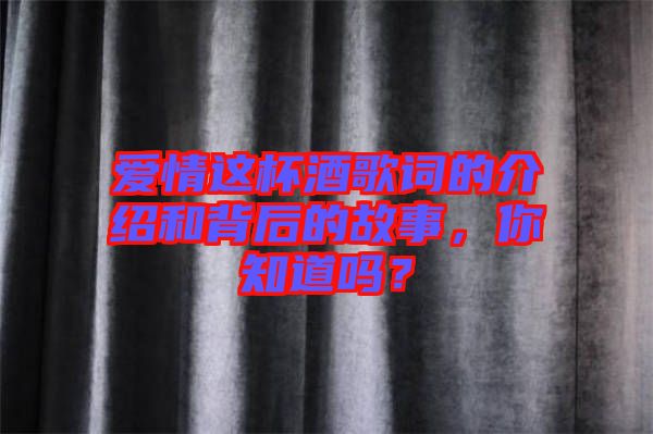愛情這杯酒歌詞的介紹和背后的故事，你知道嗎？