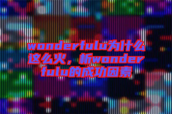 wonderfulu為什么這么火，析wonderfulu的成功因素