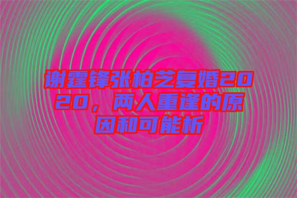 謝霆鋒張柏芝復(fù)婚2020，兩人重逢的原因和可能析
