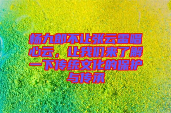 楊九郎不讓張?jiān)评壮脑?，讓我們?lái)了解一下傳統(tǒng)文化的保護(hù)與傳承