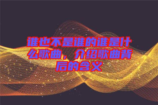 誰也不是誰的誰是什么歌曲，介紹歌曲背后的含義