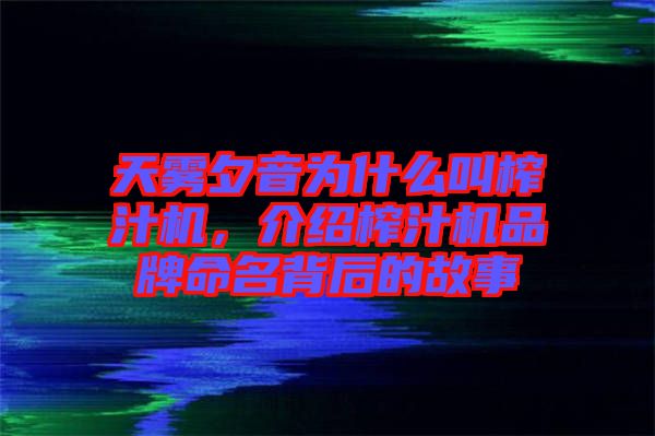 天霧夕音為什么叫榨汁機，介紹榨汁機品牌命名背后的故事
