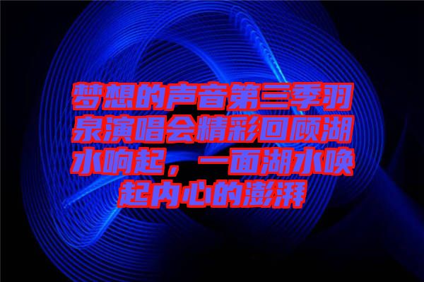 夢想的聲音第三季羽泉演唱會精彩回顧湖水響起，一面湖水喚起內(nèi)心的澎湃