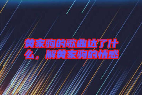 黃家駒的歌曲達(dá)了什么，解黃家駒的情感