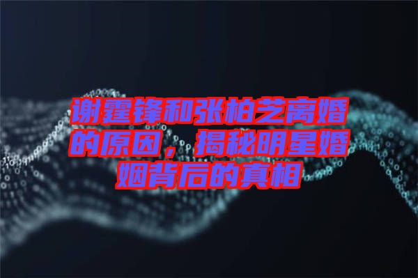 謝霆鋒和張柏芝離婚的原因，揭秘明星婚姻背后的真相