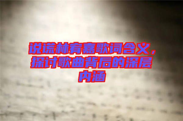說謊林宥嘉歌詞含義，探討歌曲背后的深層內(nèi)涵